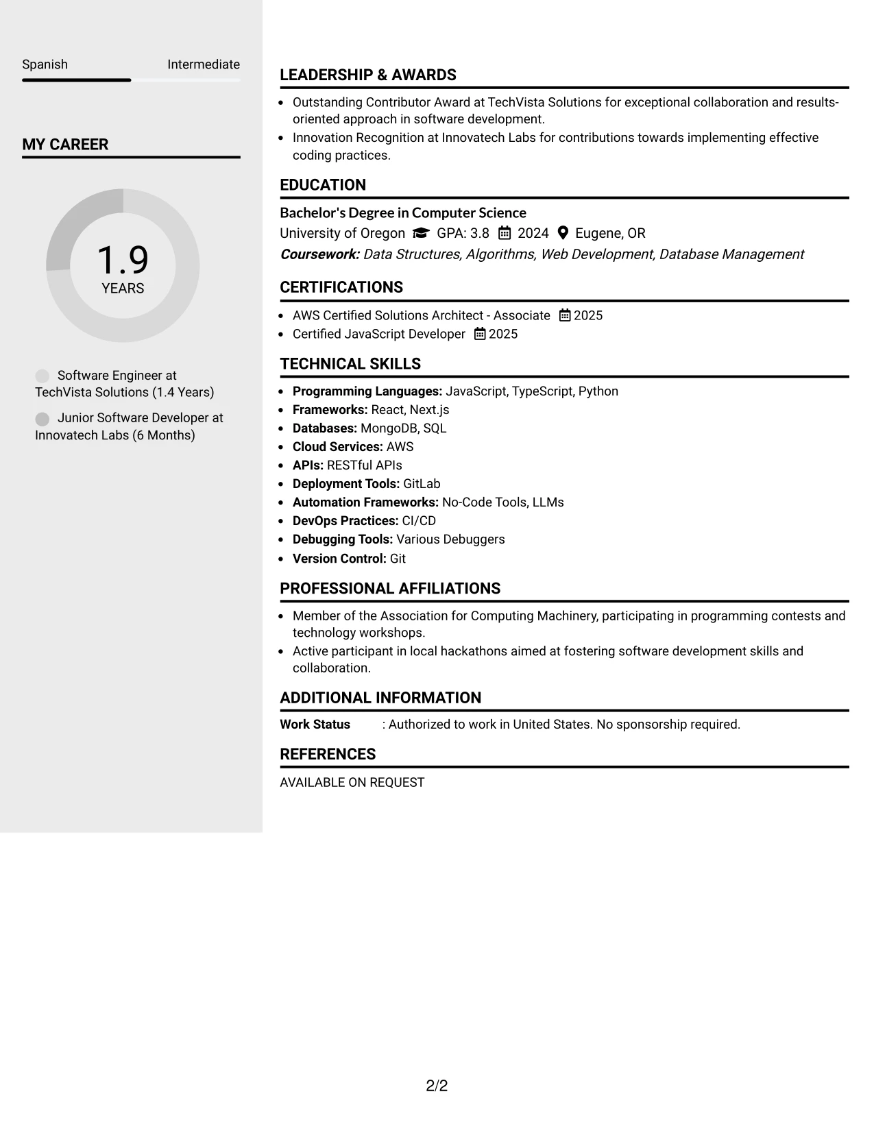 Resume Example Page 2