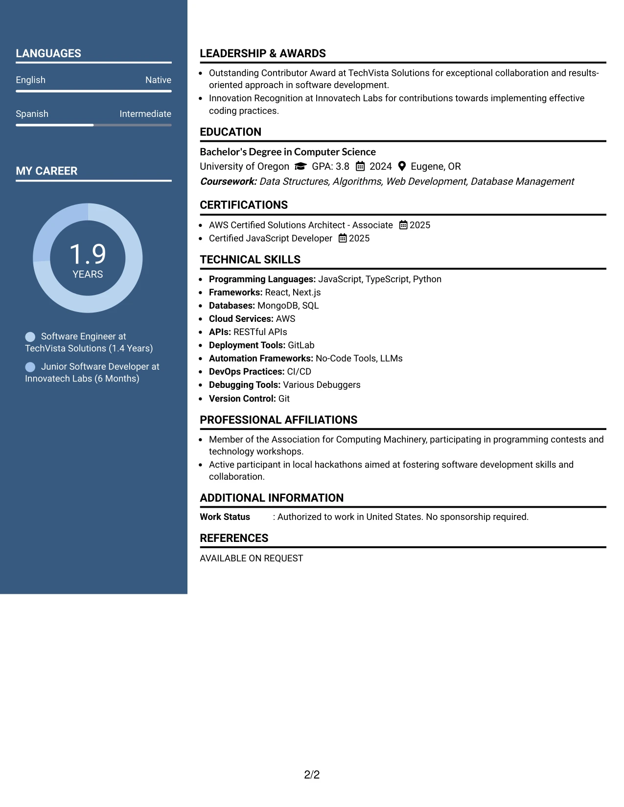 Resume Example Page 2