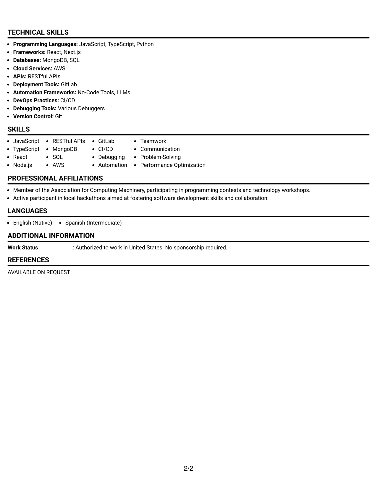 Resume Example Page 2
