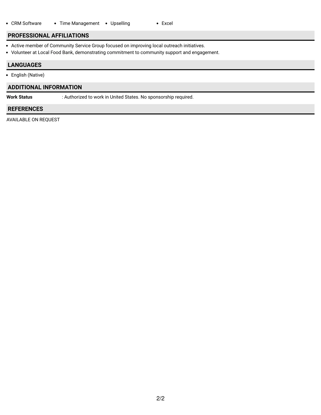 Resume Example Page 2