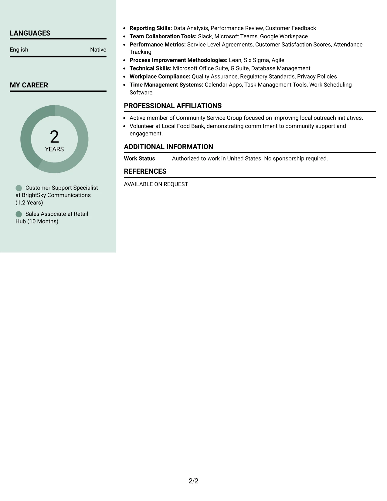 Resume Example Page 2