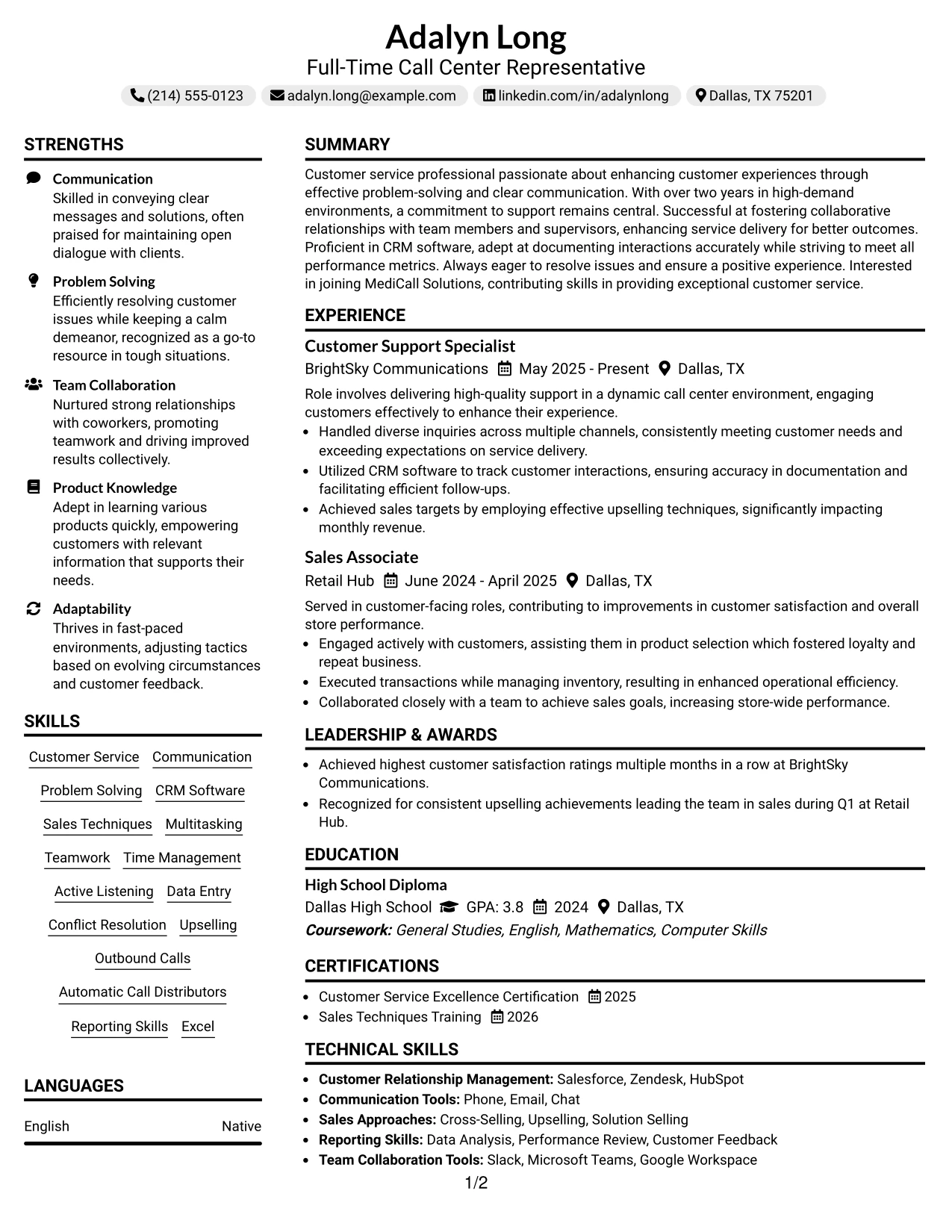 Resume Example Page 1