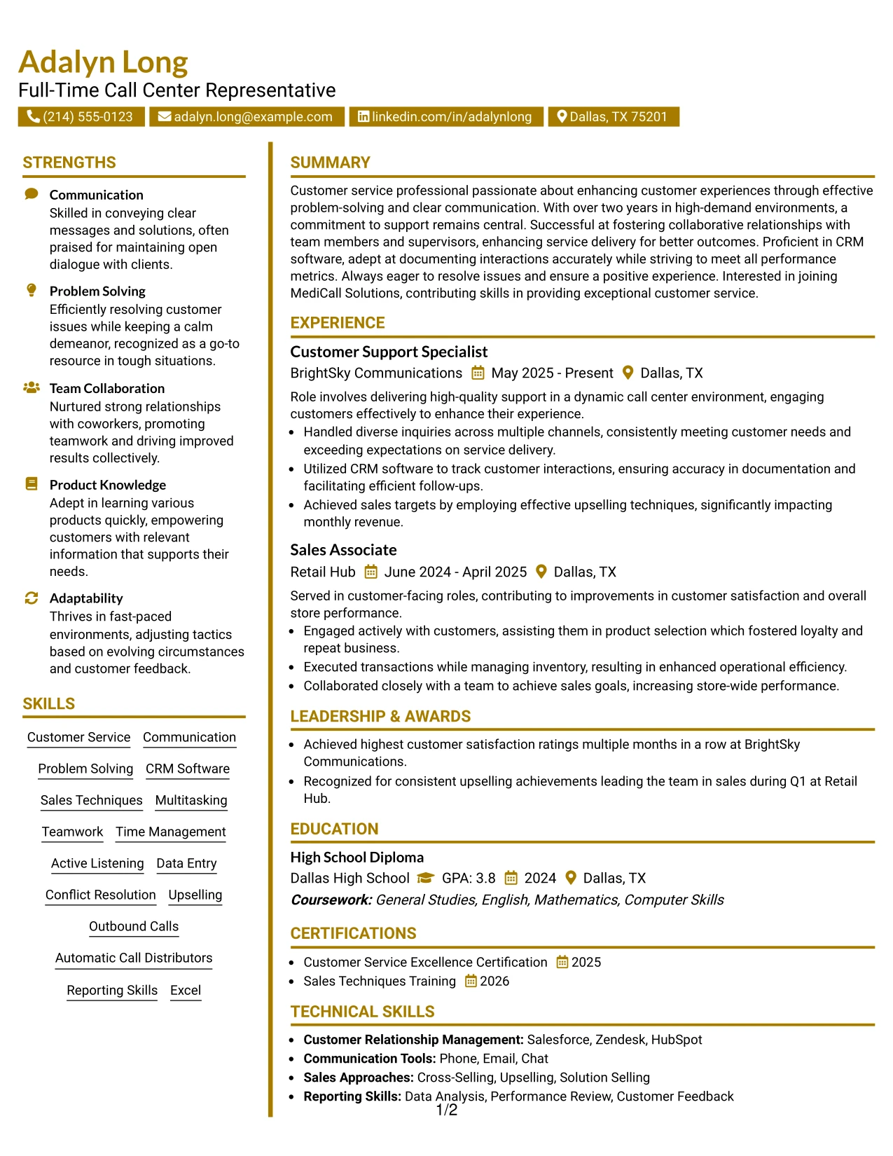 Resume Example Page 1