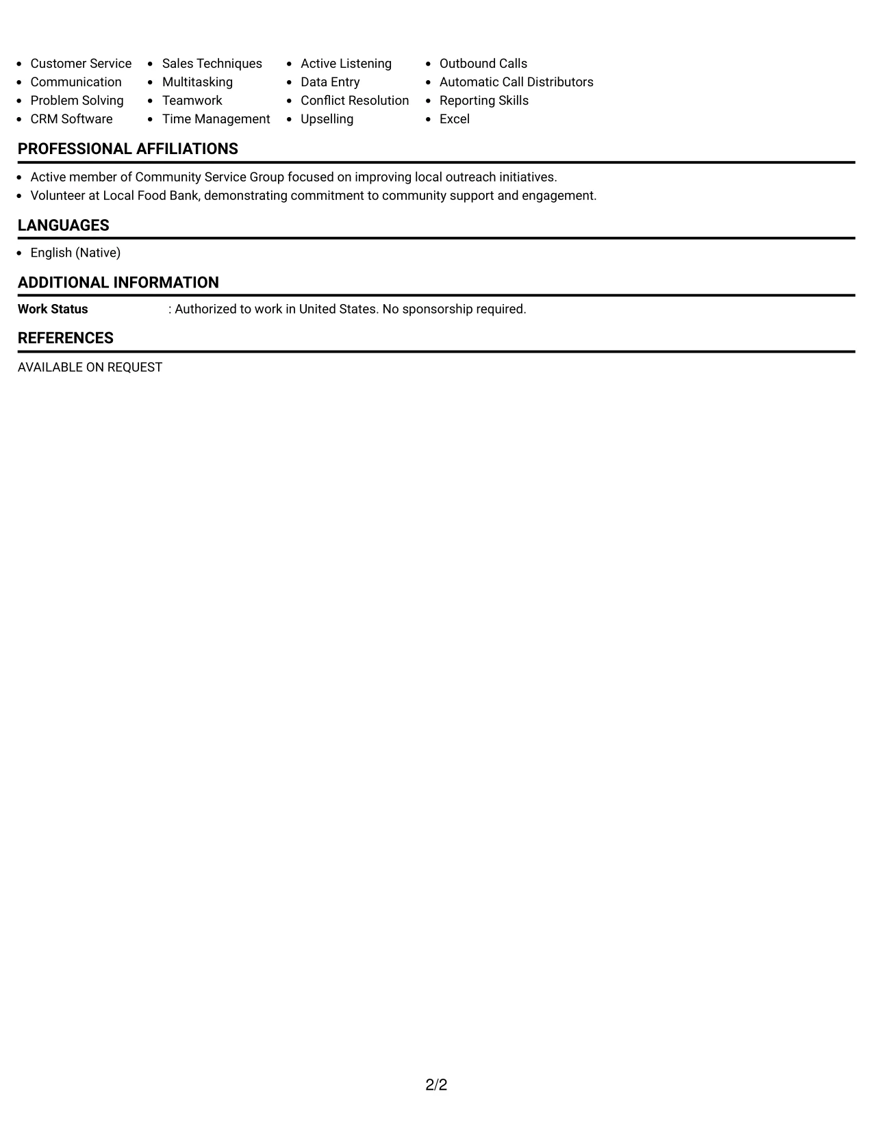 Resume Example Page 2