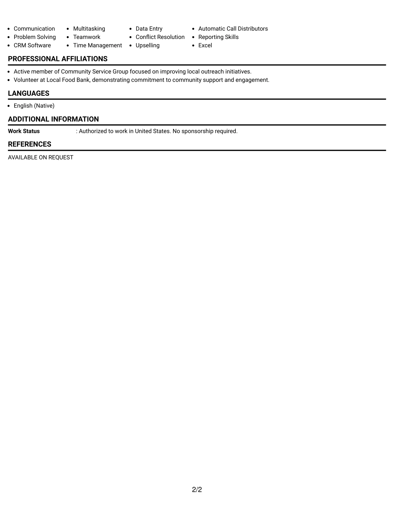 Resume Example Page 2