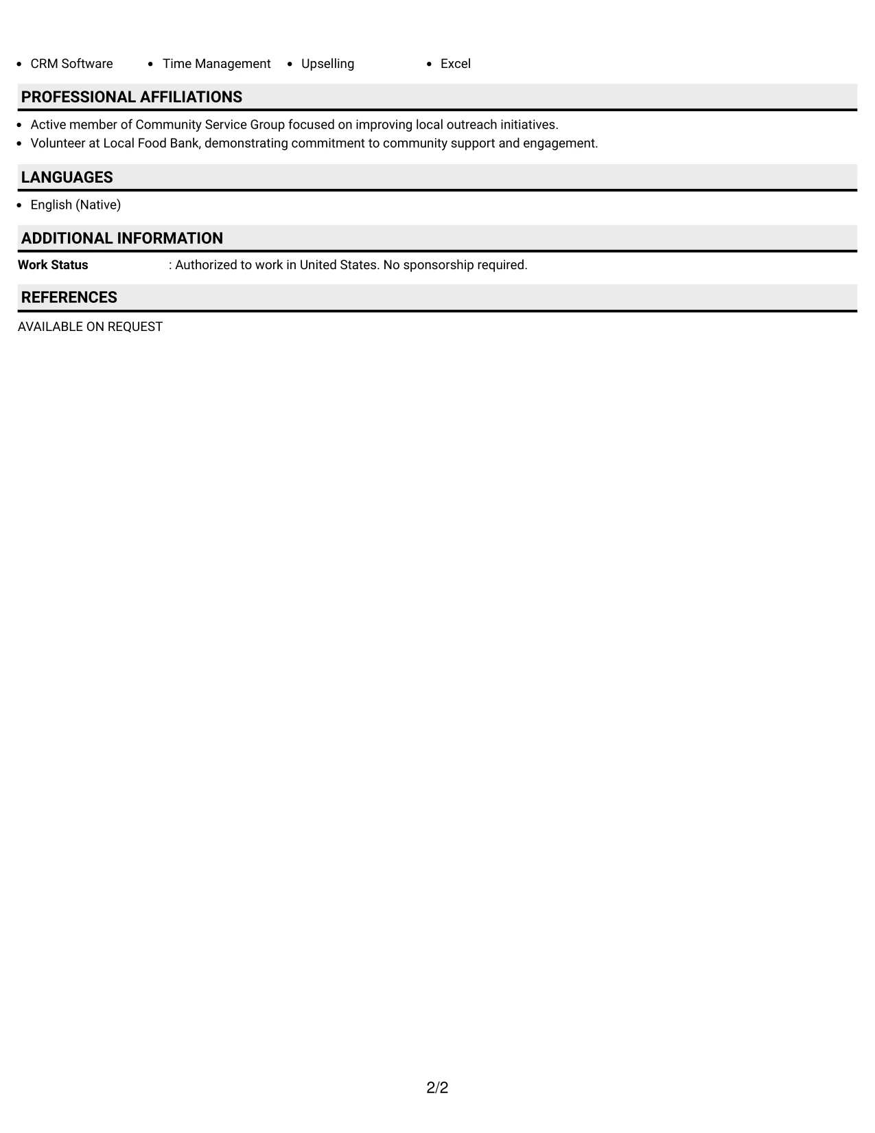 Resume Example Page 2