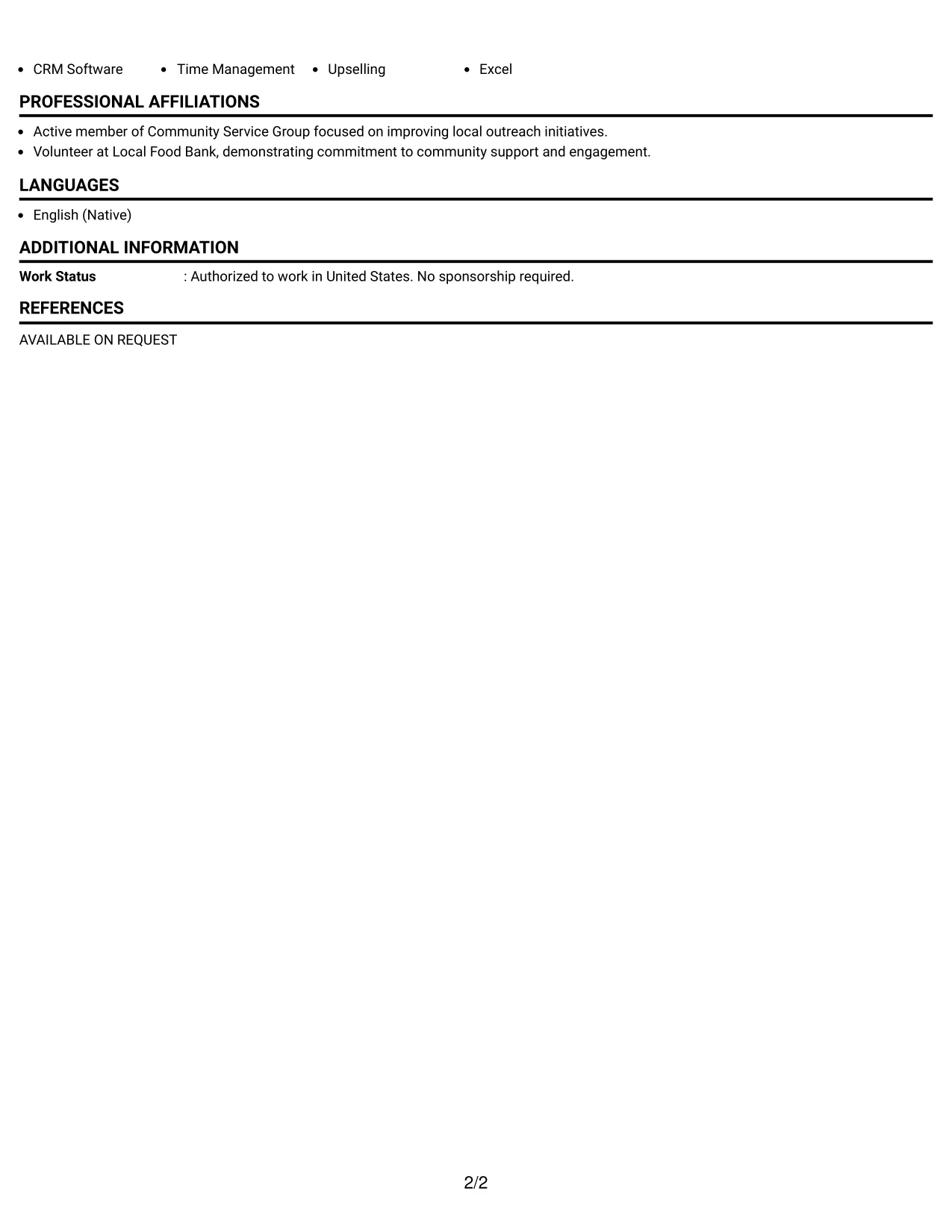 Resume Example Page 2