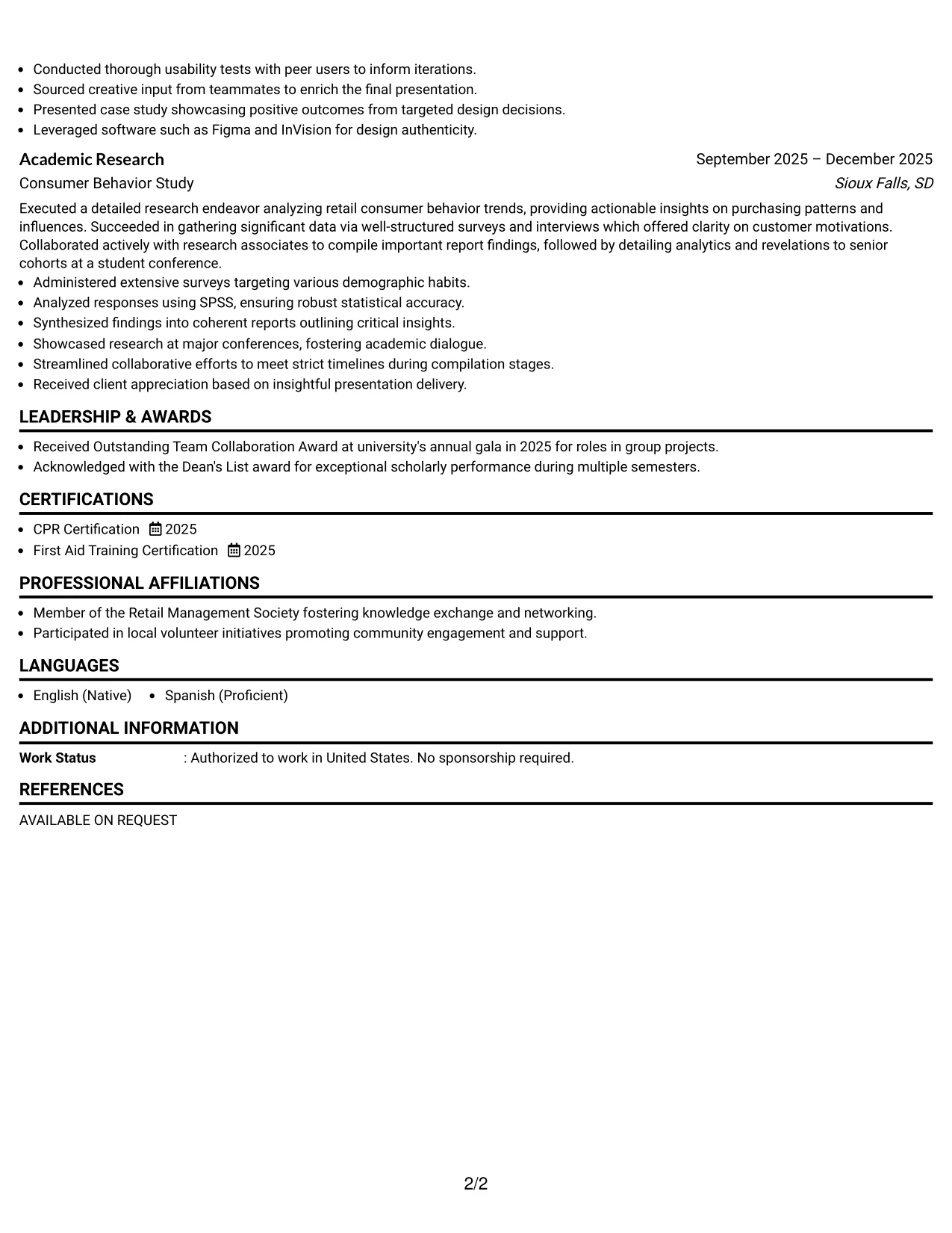 Resume Example Page 2