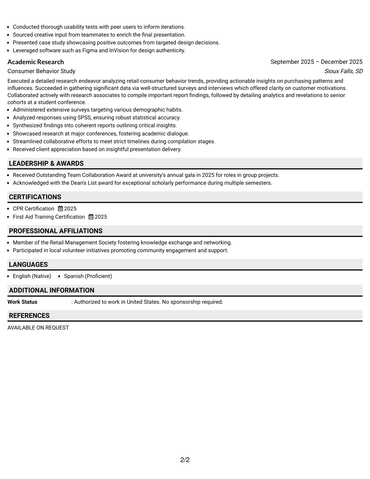 Resume Example Page 2