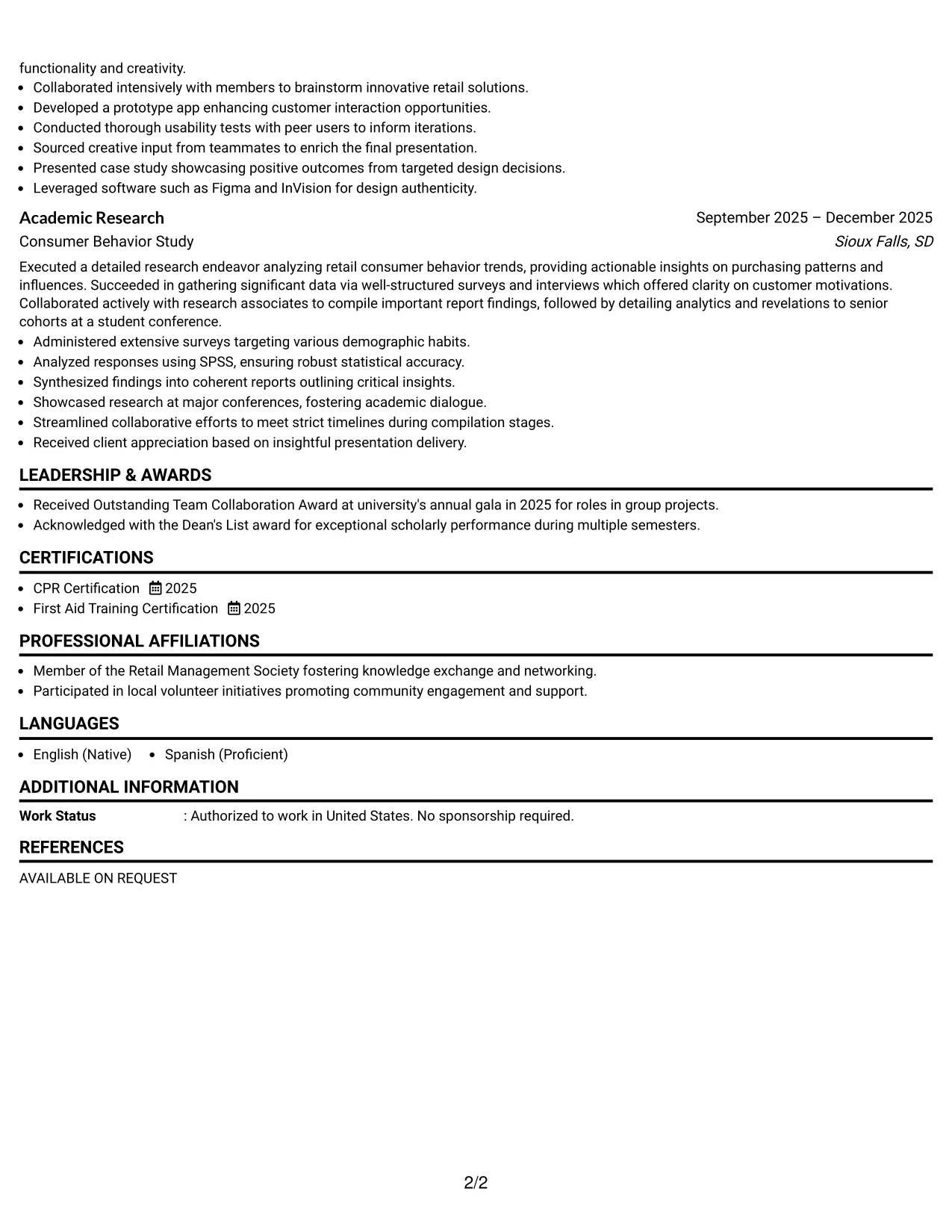Resume Example Page 2