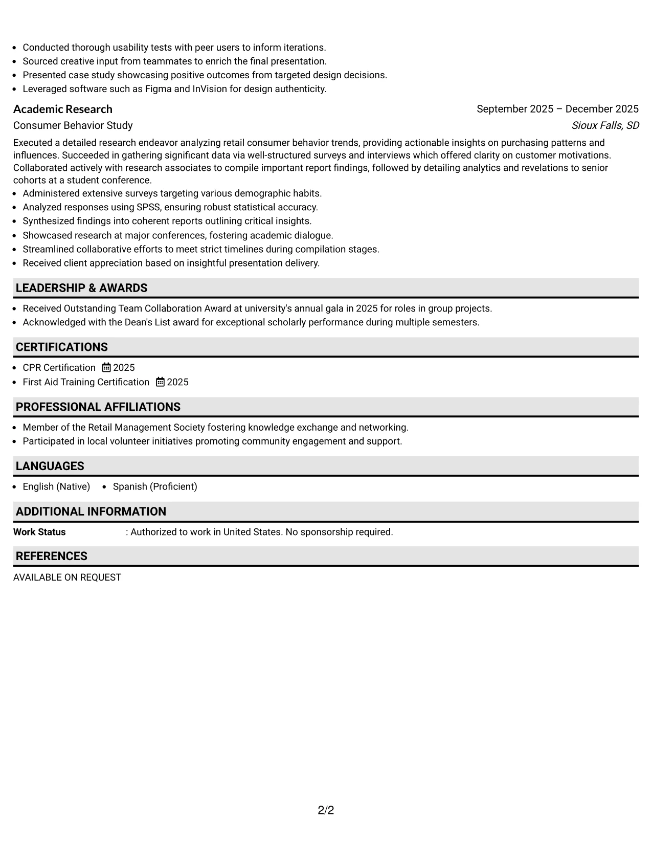 Resume Example Page 2