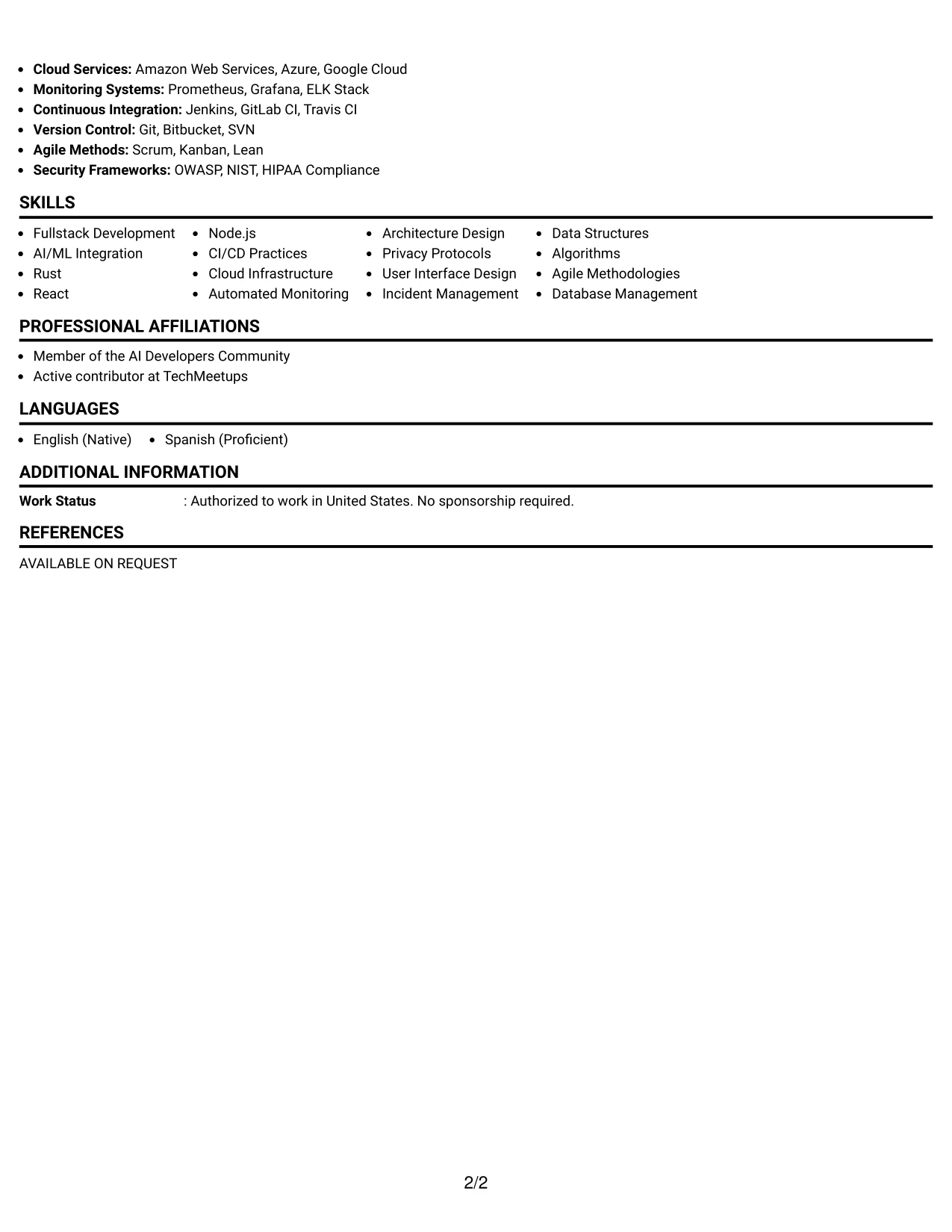 Resume Example Page 2