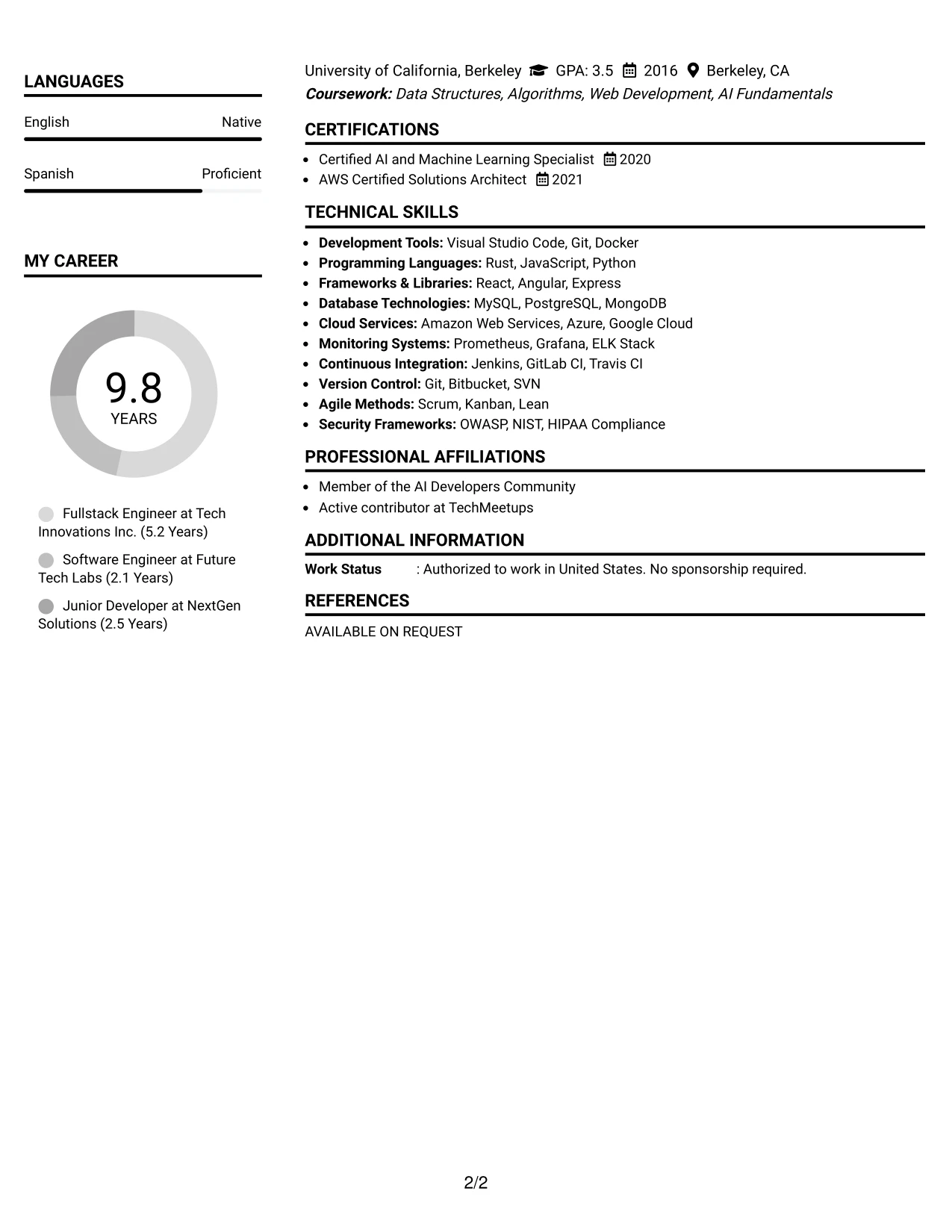 Resume Example Page 2