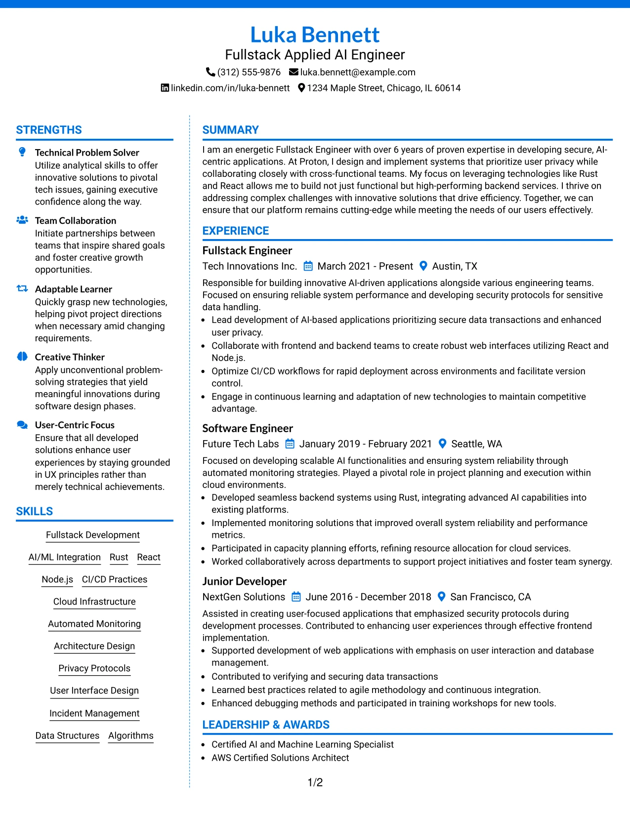 Resume Example Page 1
