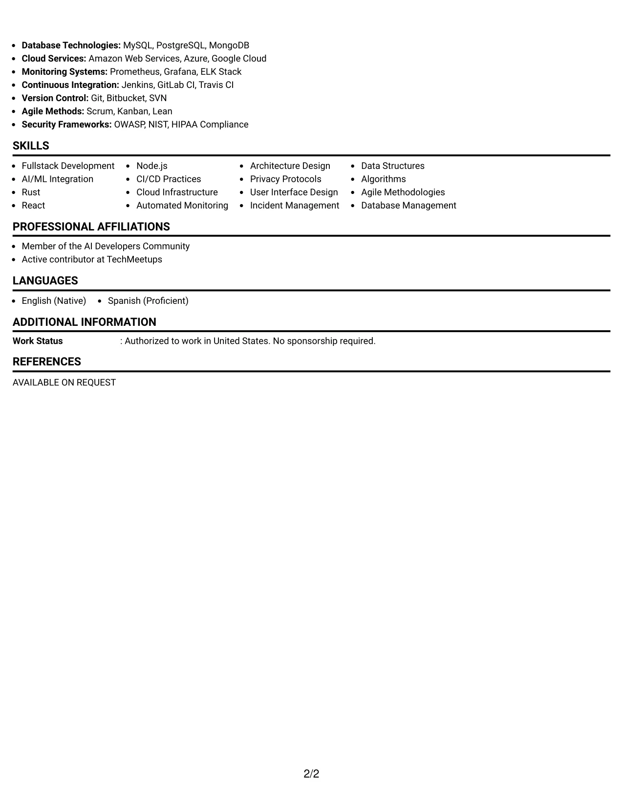 Resume Example Page 2