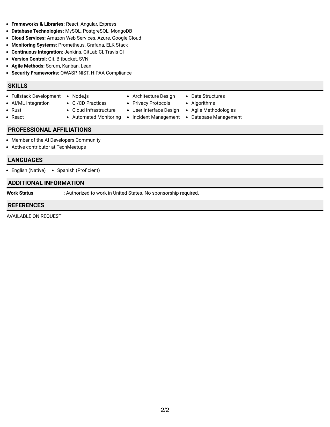 Resume Example Page 2