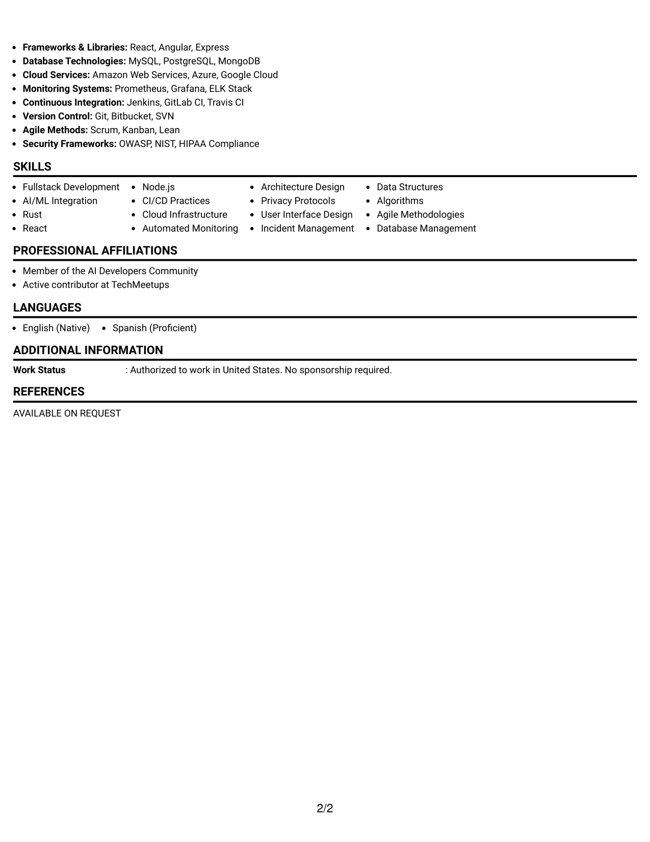 Resume Example Page 2