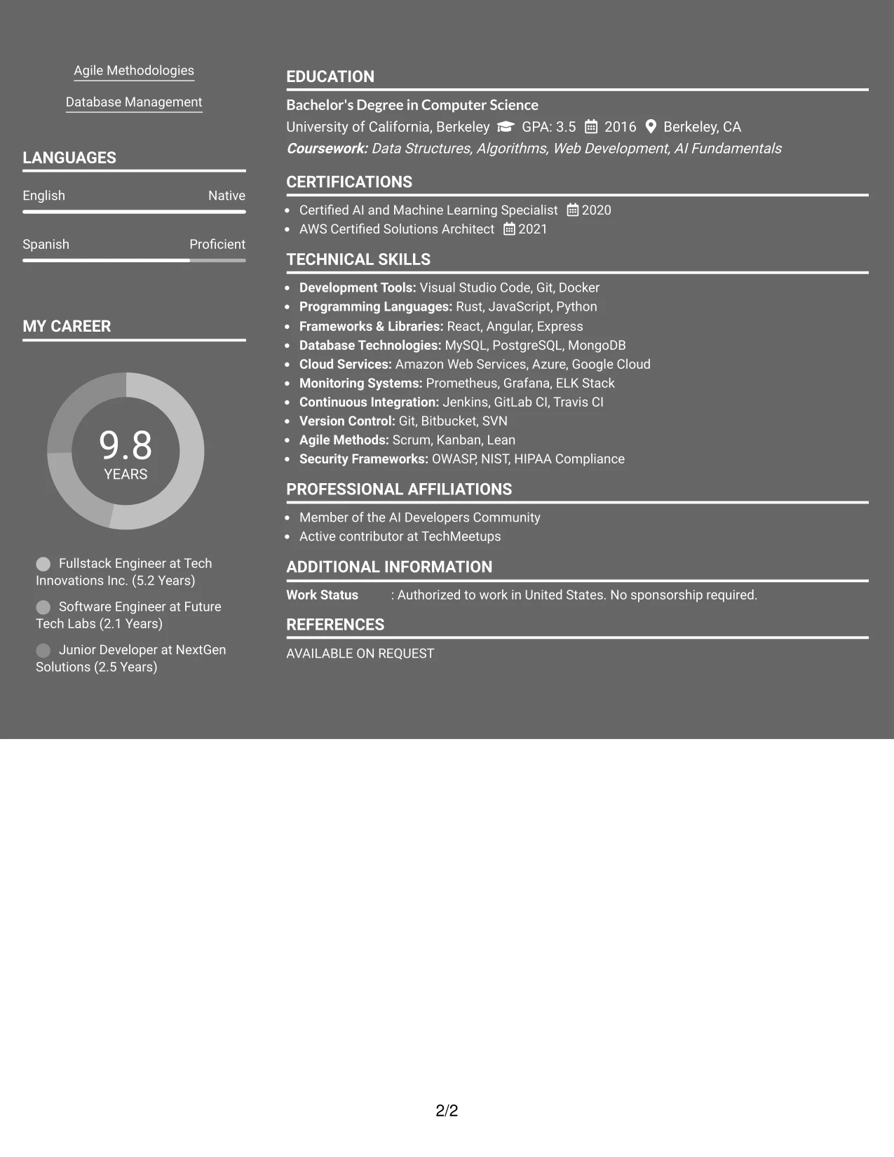 Resume Example Page 2