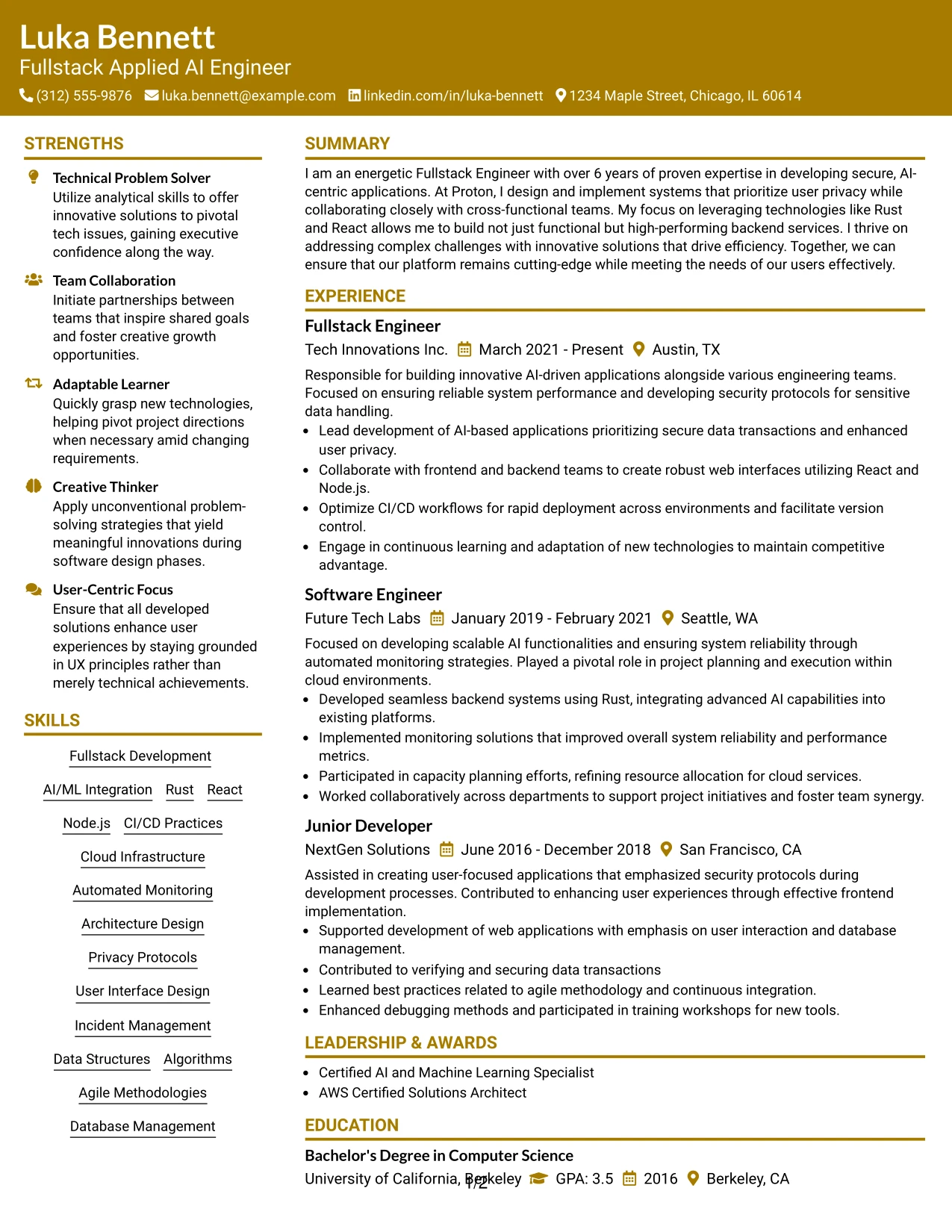 Resume Example Page 1