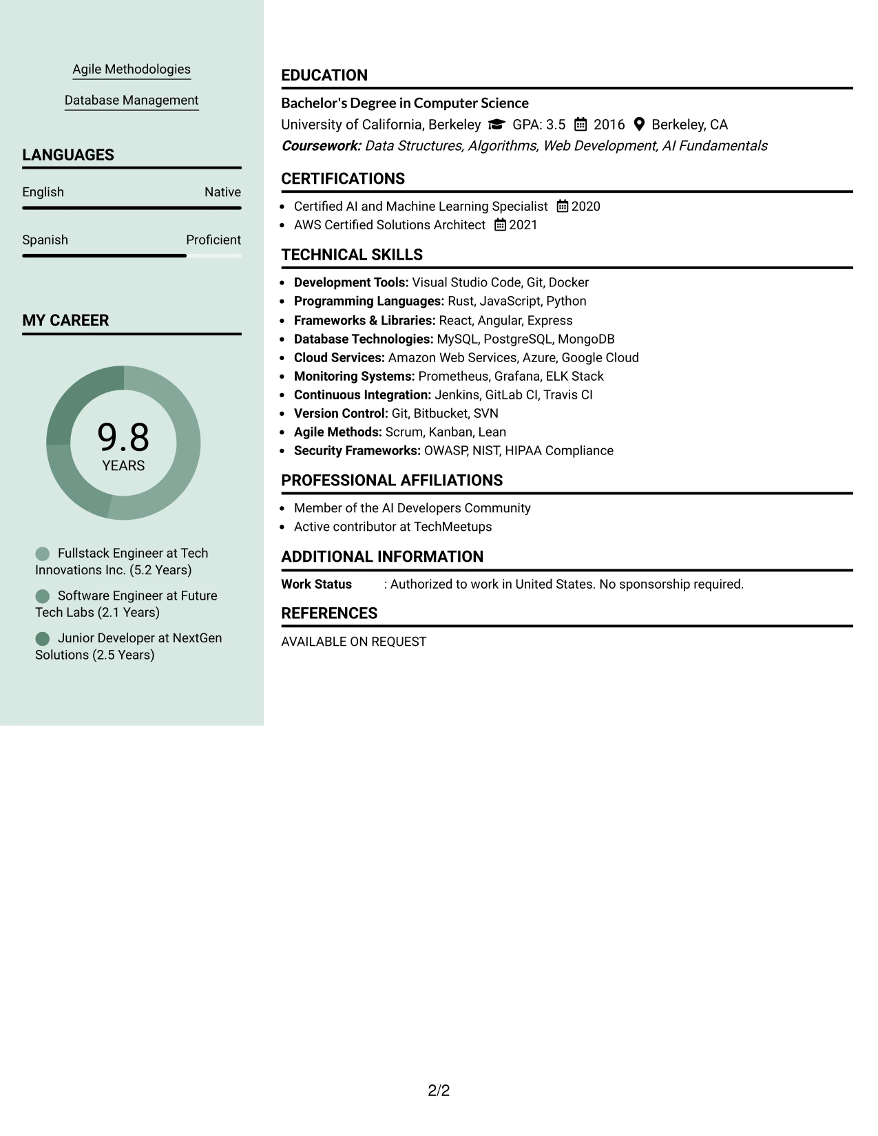 Resume Example Page 2