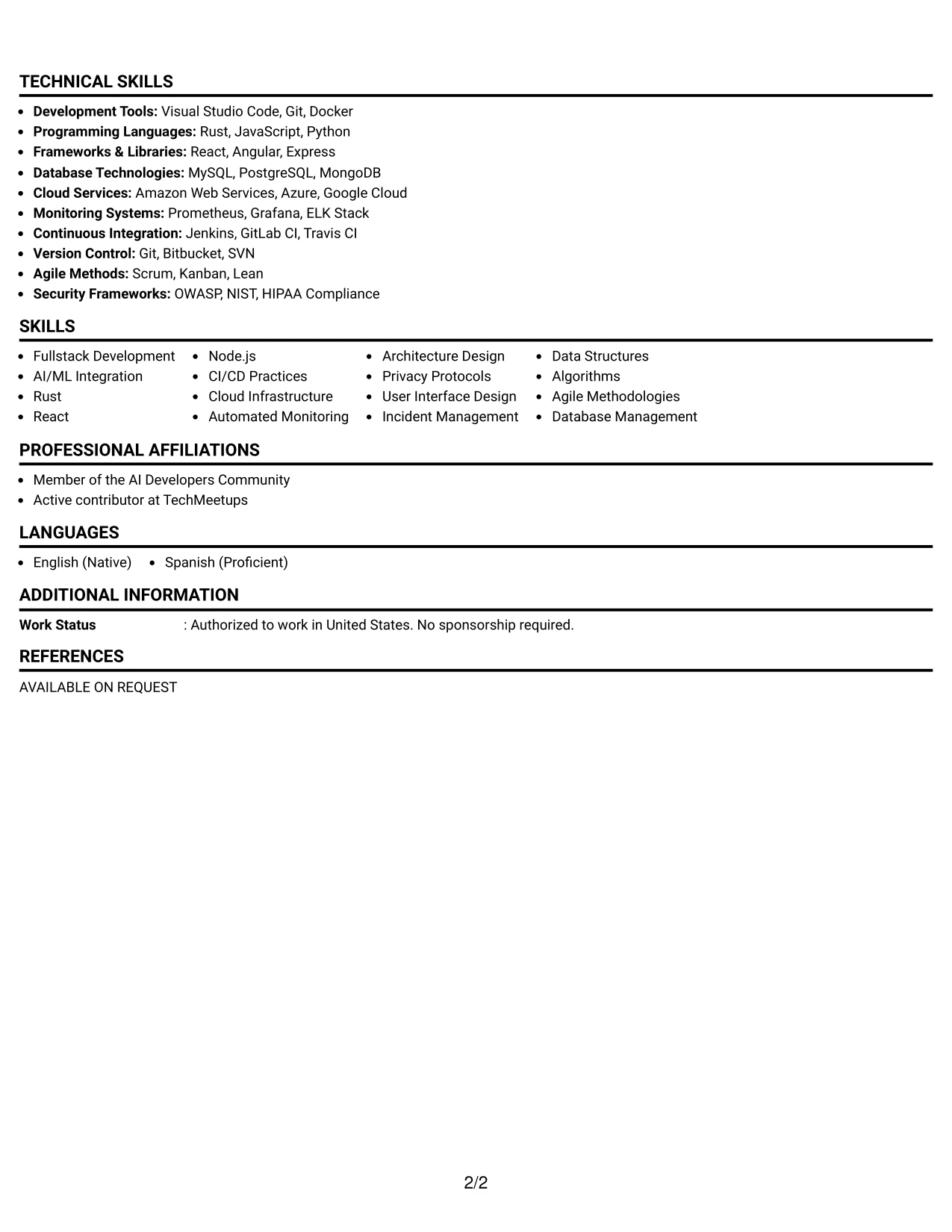Resume Example Page 2
