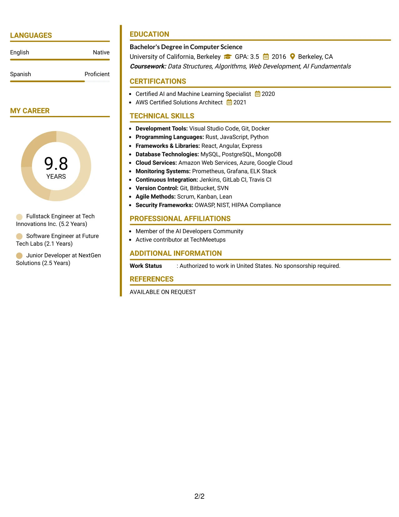 Resume Example Page 2