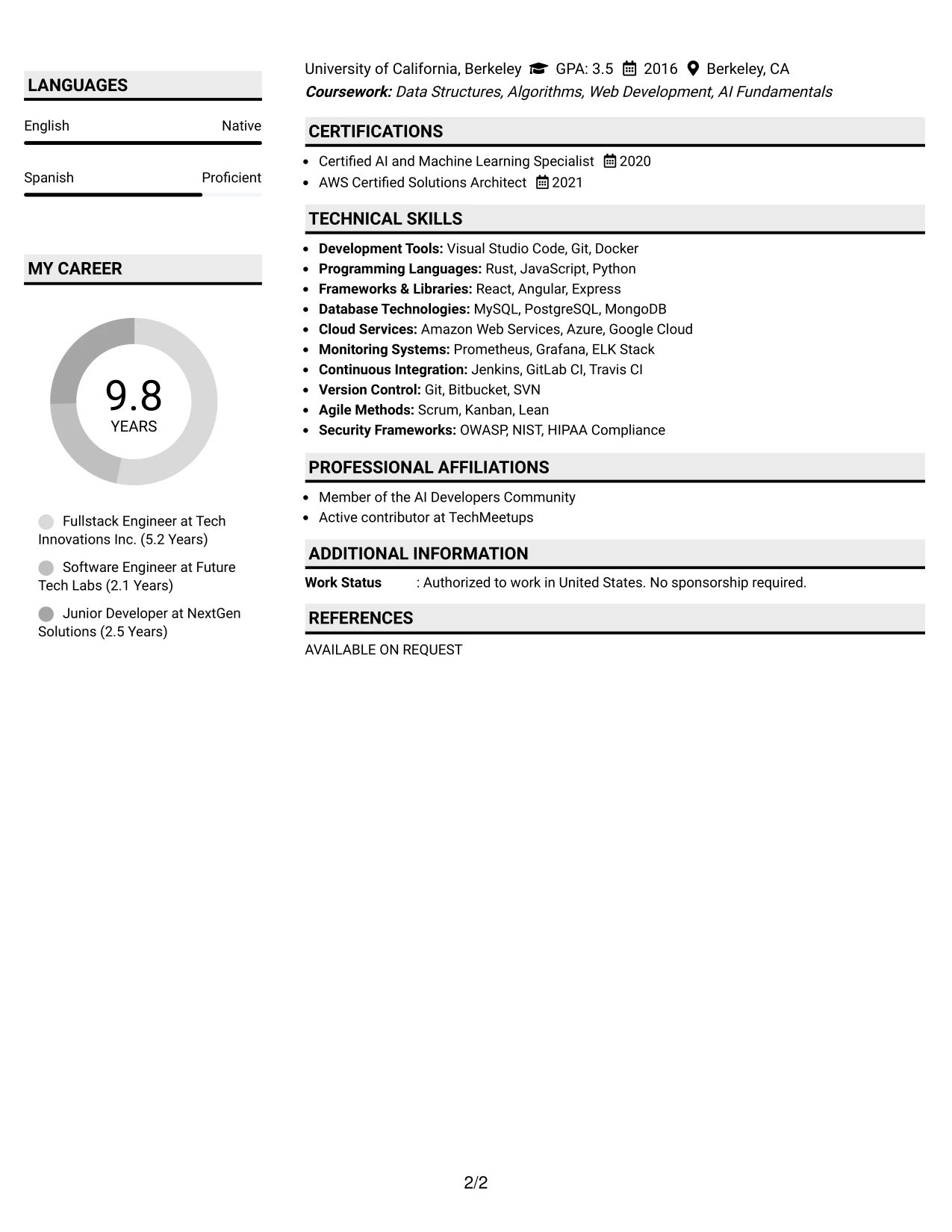 Resume Example Page 2