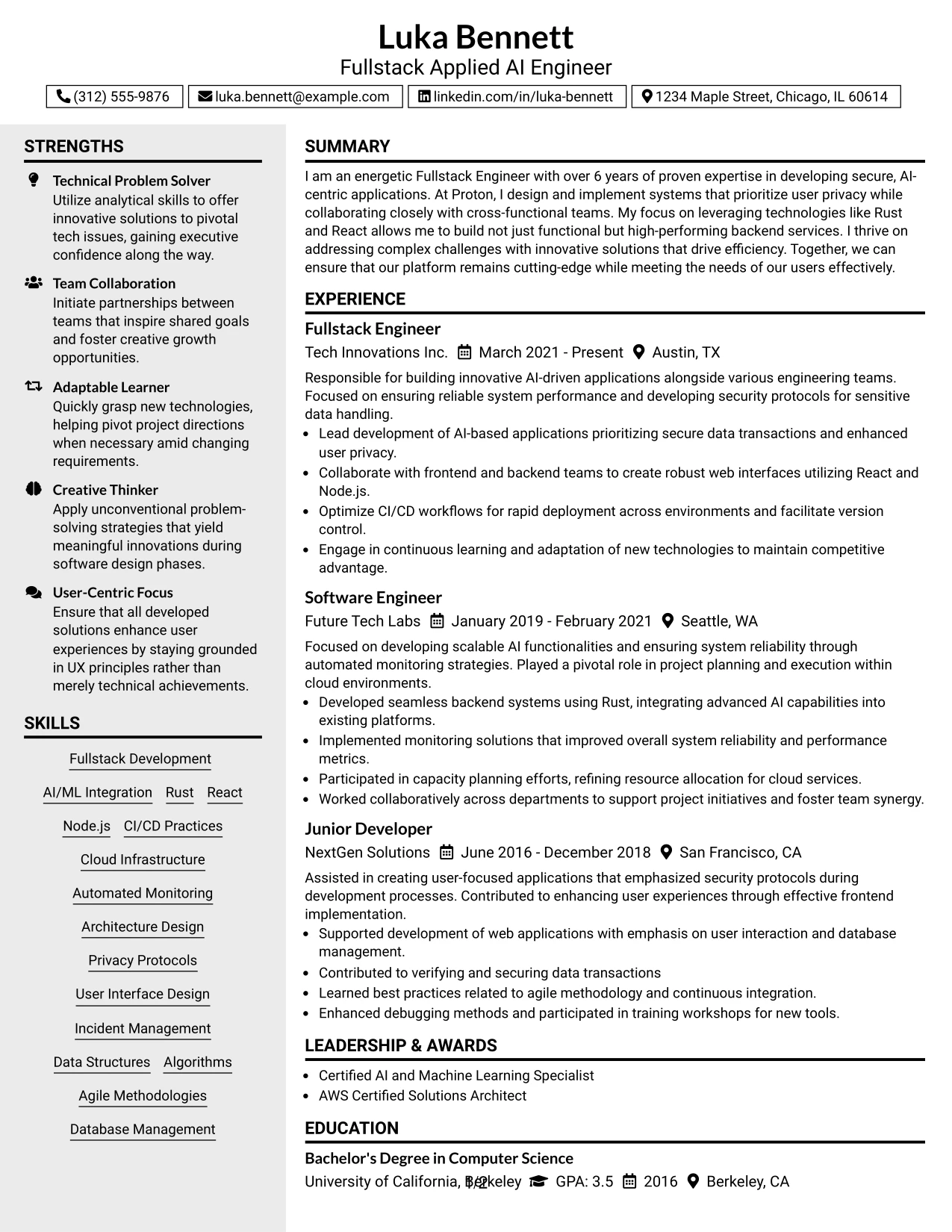 Resume Example Page 1