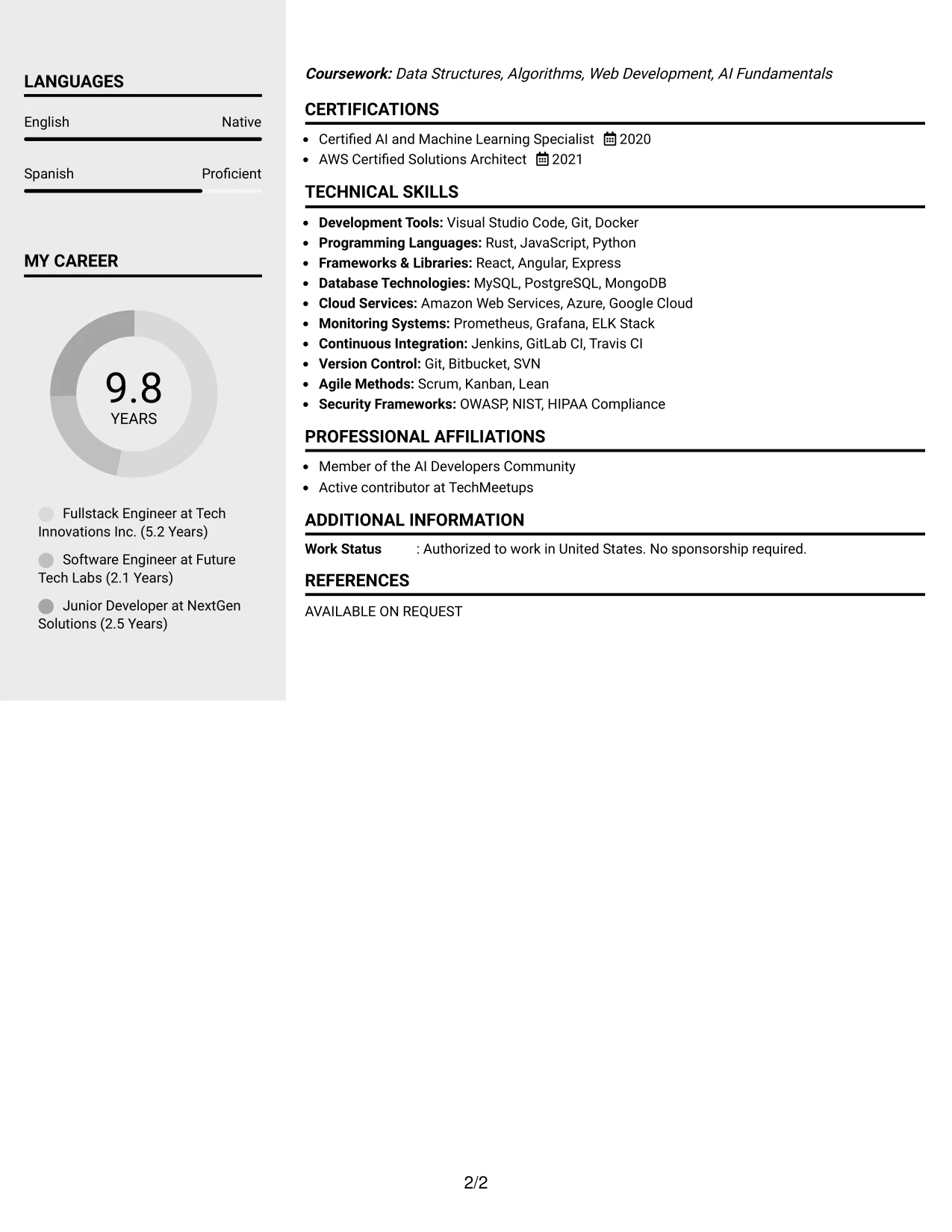 Resume Example Page 2