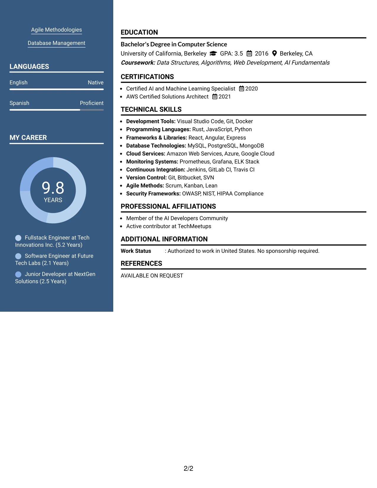 Resume Example Page 2