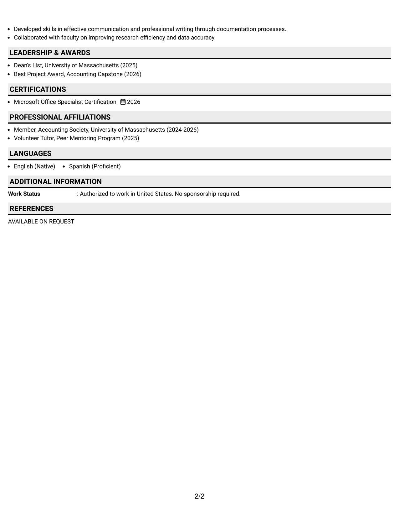 Resume Example Page 2
