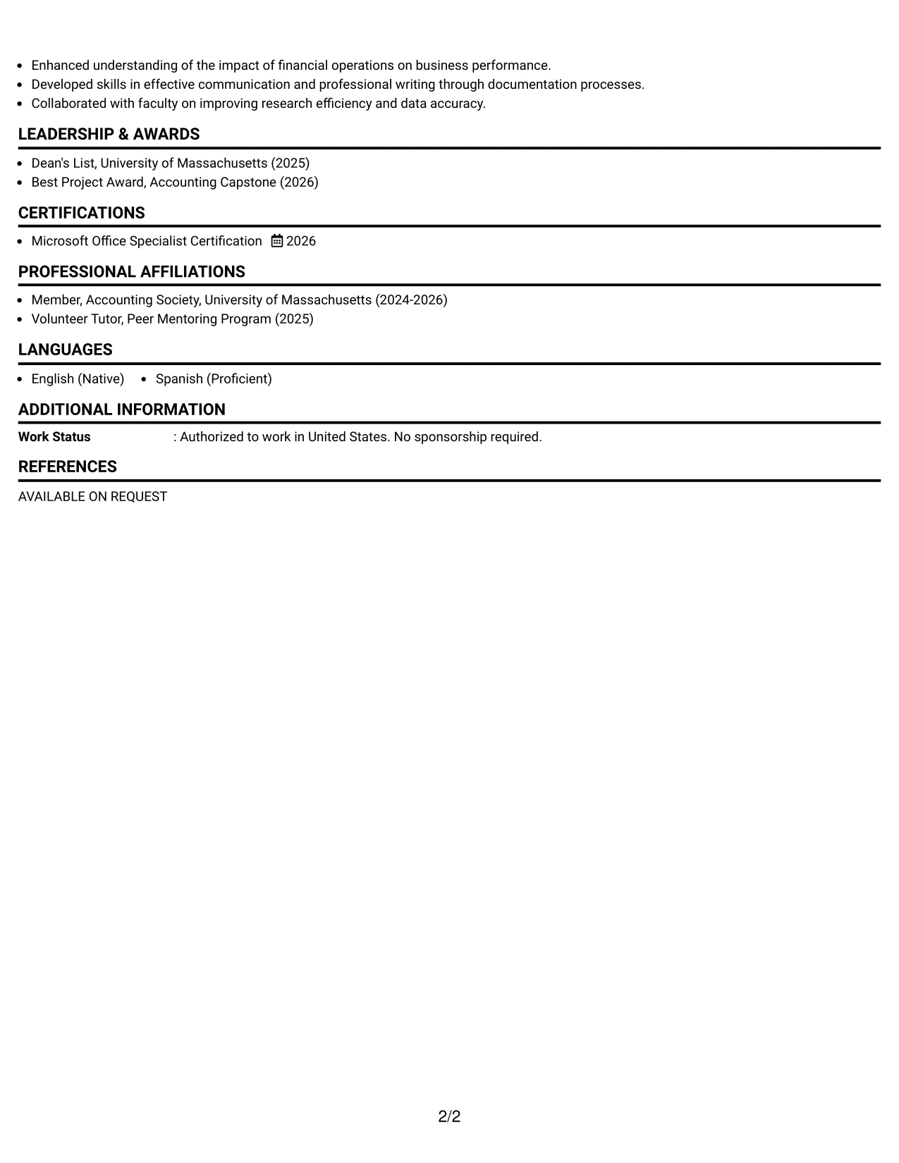 Resume Example Page 2