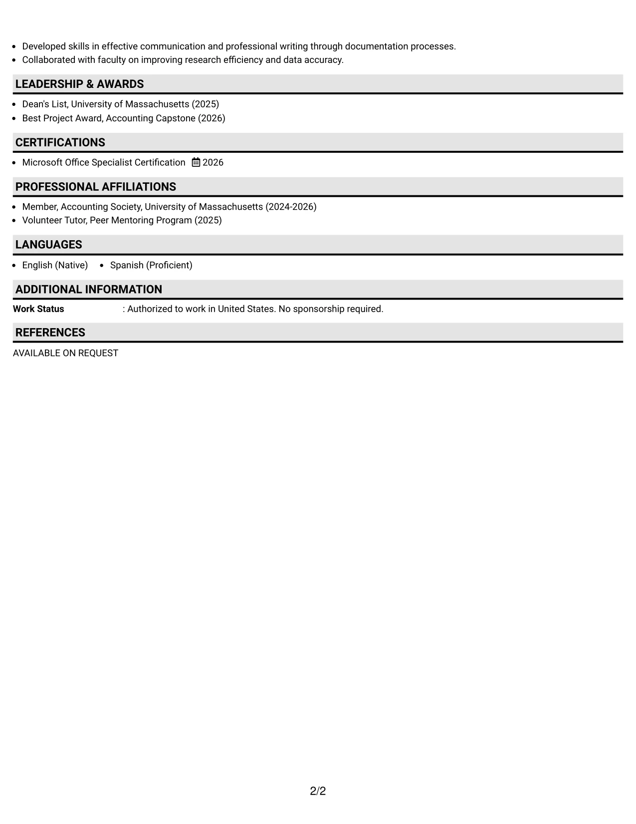 Resume Example Page 2