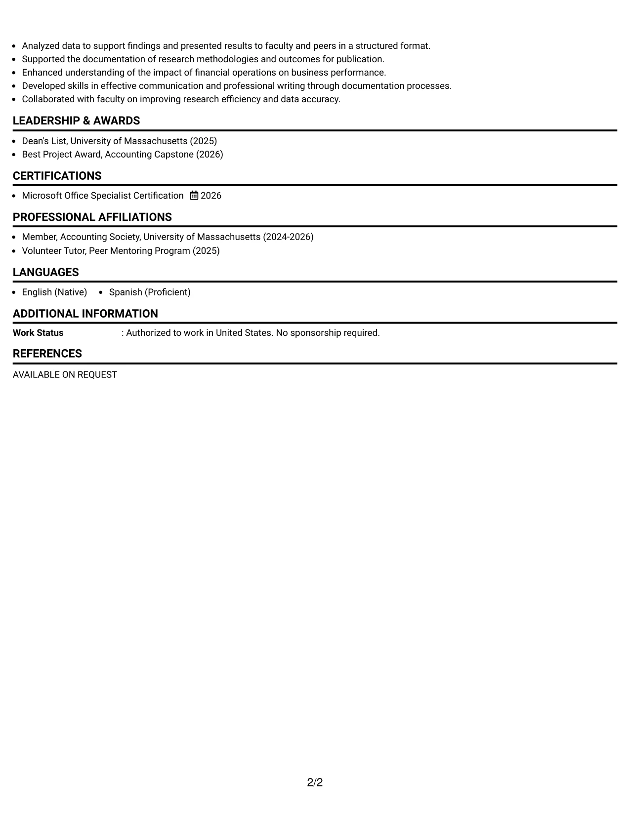 Resume Example Page 2
