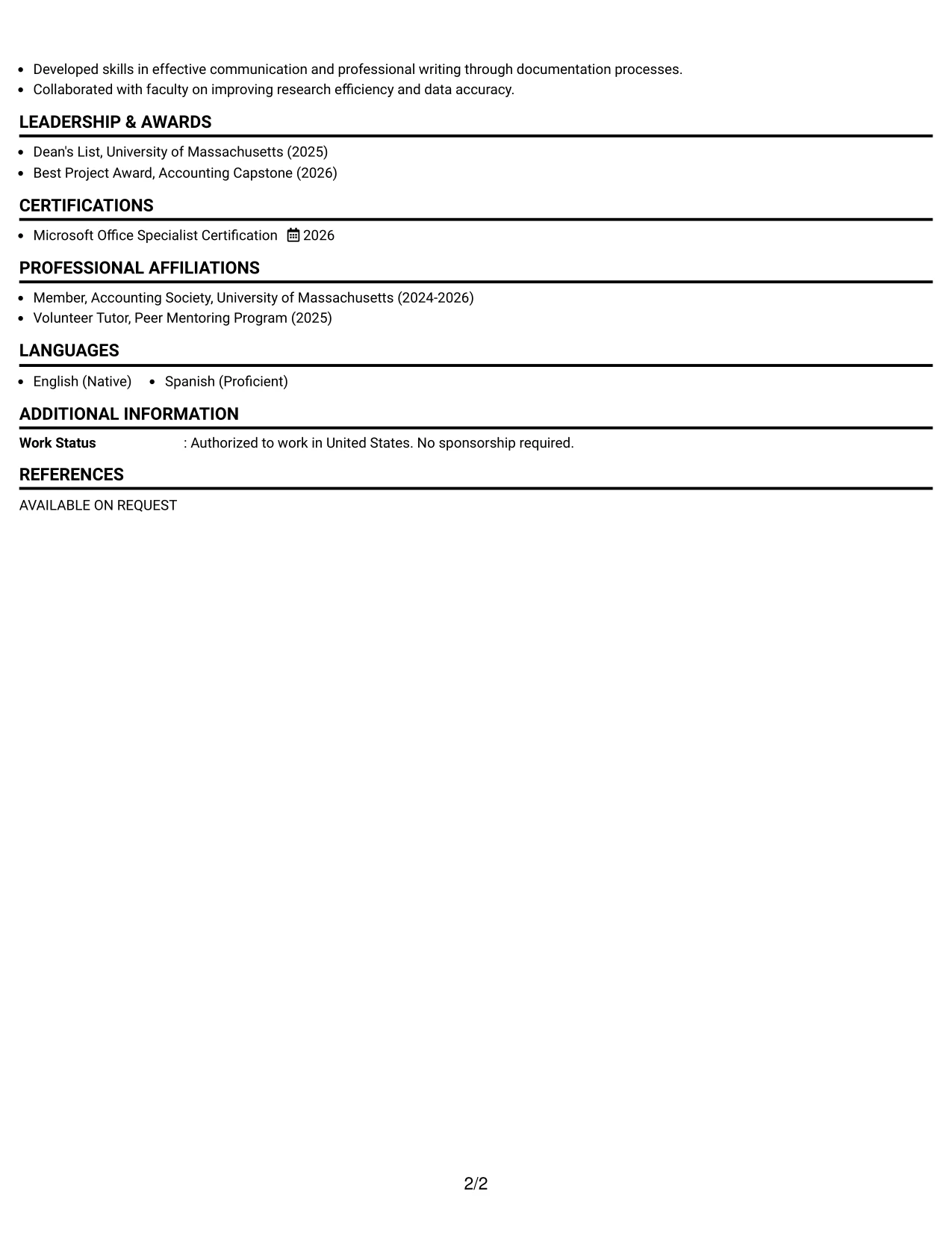 Resume Example Page 2