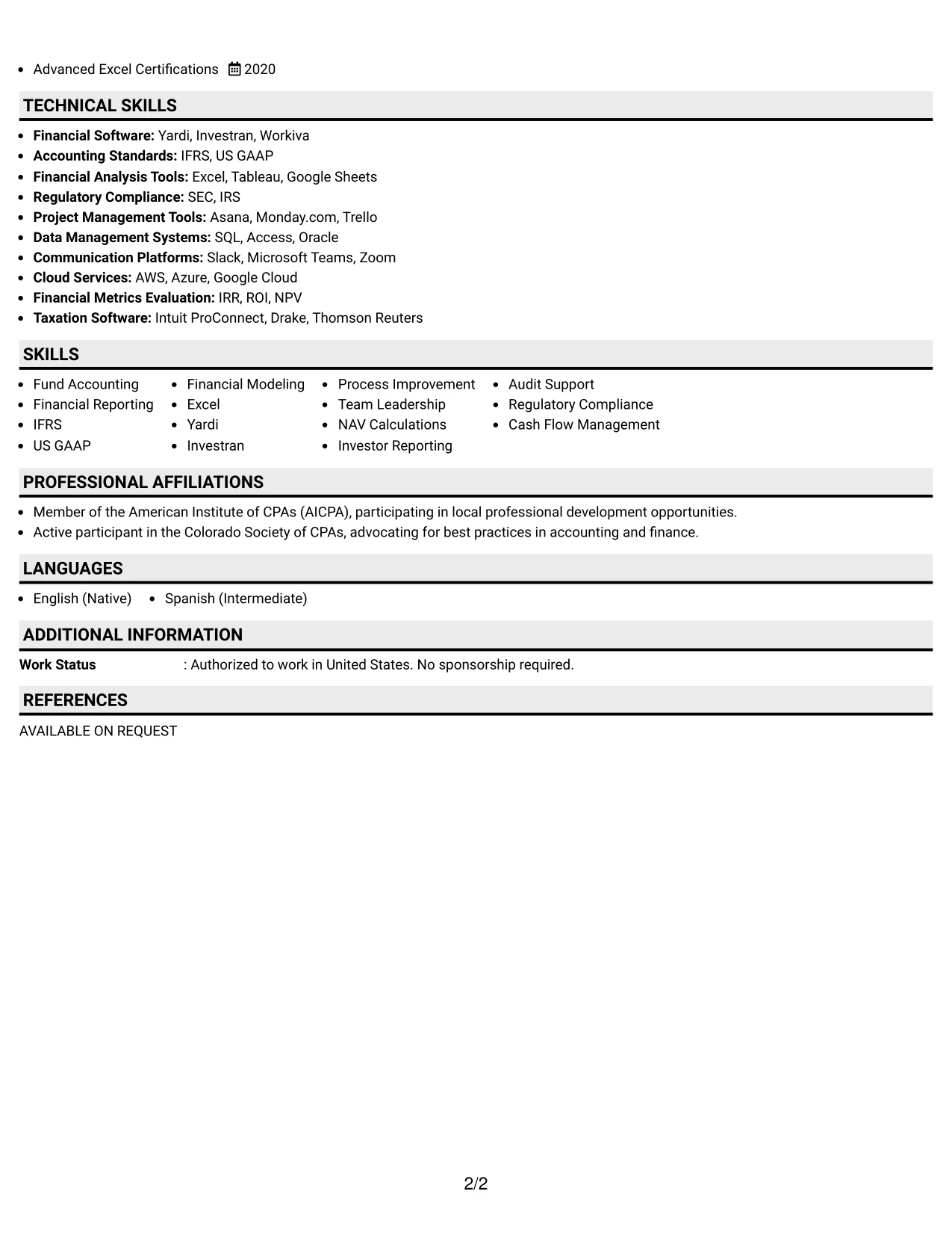 Resume Example Page 2