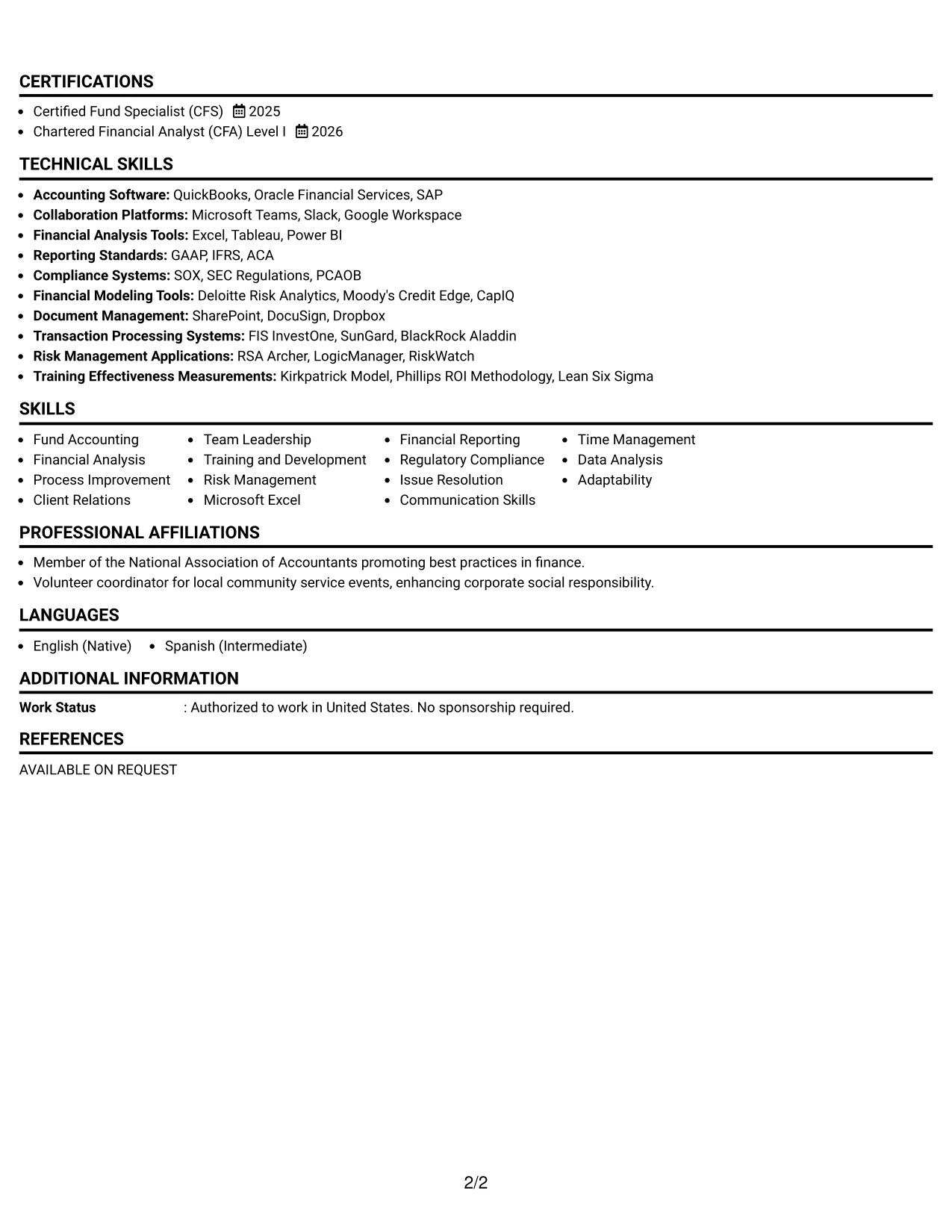 Resume Example Page 2