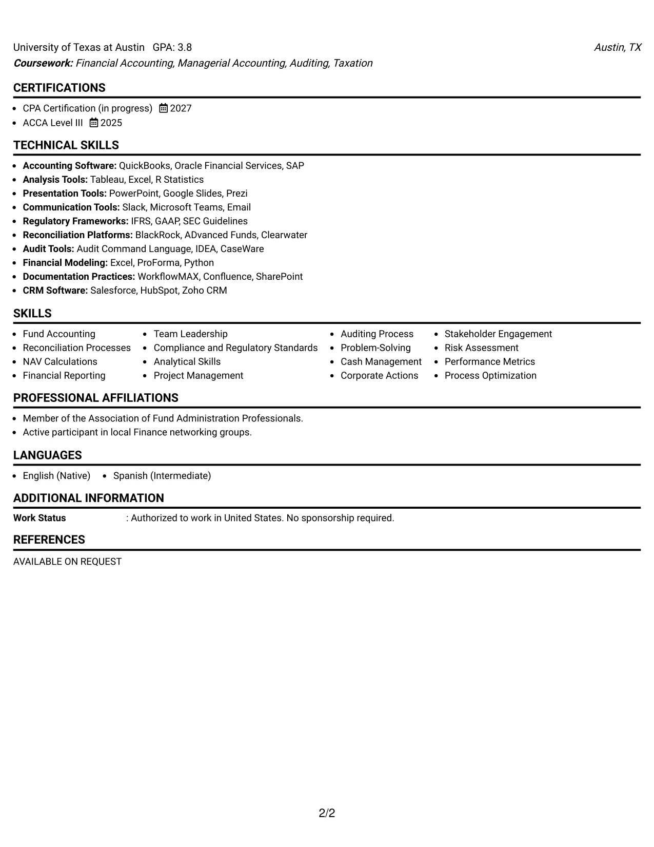Resume Example Page 2