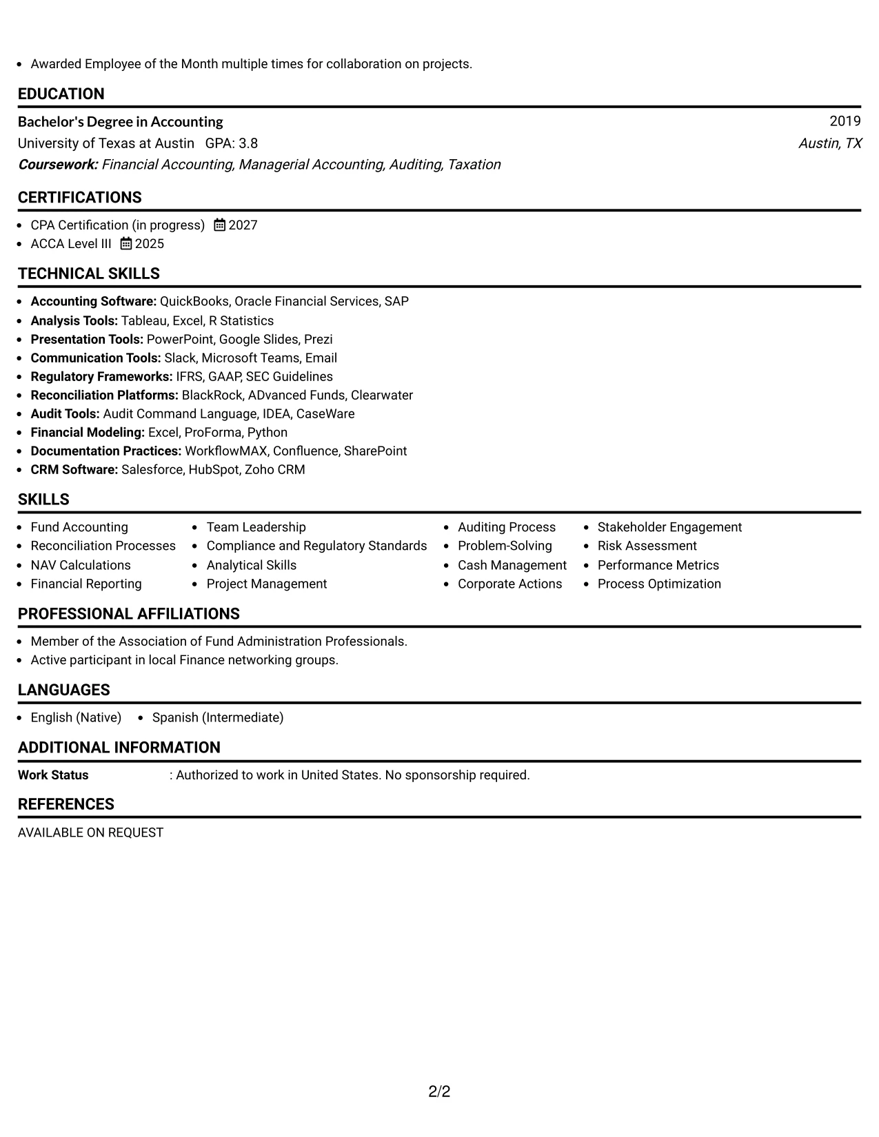 Resume Example Page 2