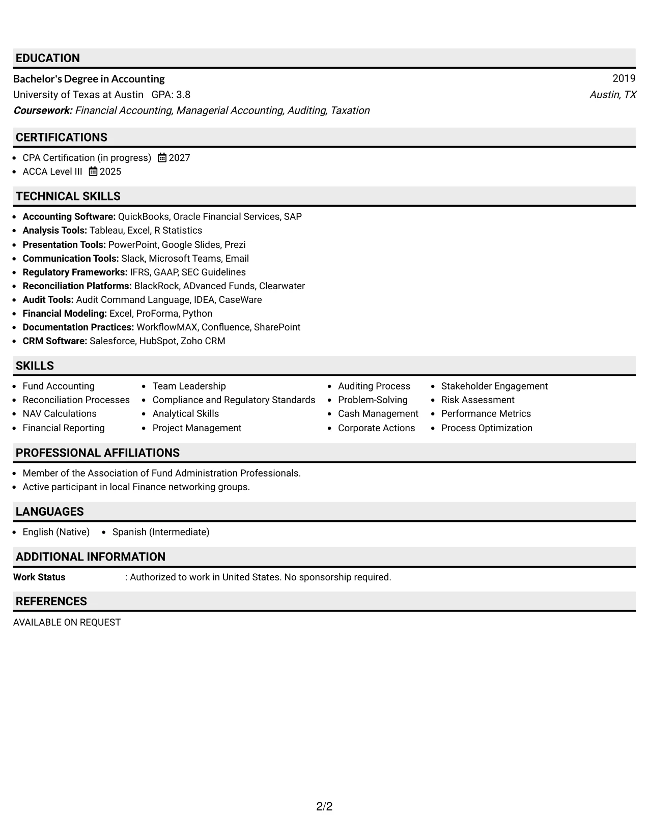Resume Example Page 2