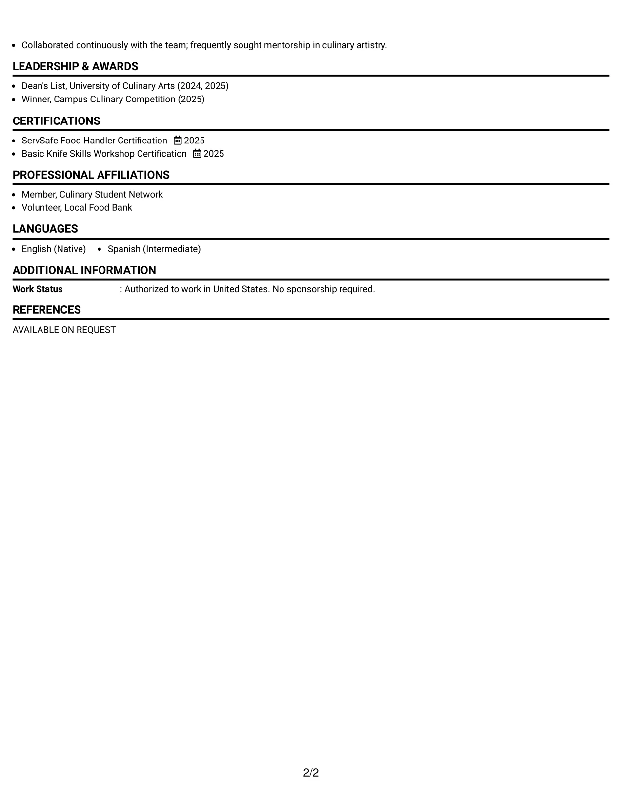 Resume Example Page 2