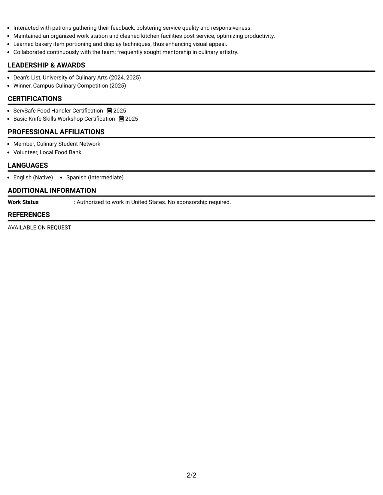 Resume Example Page 2
