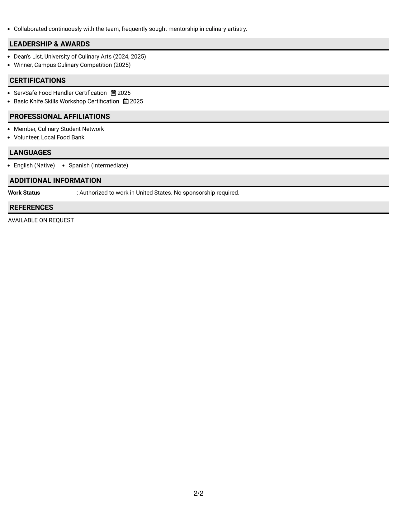 Resume Example Page 2