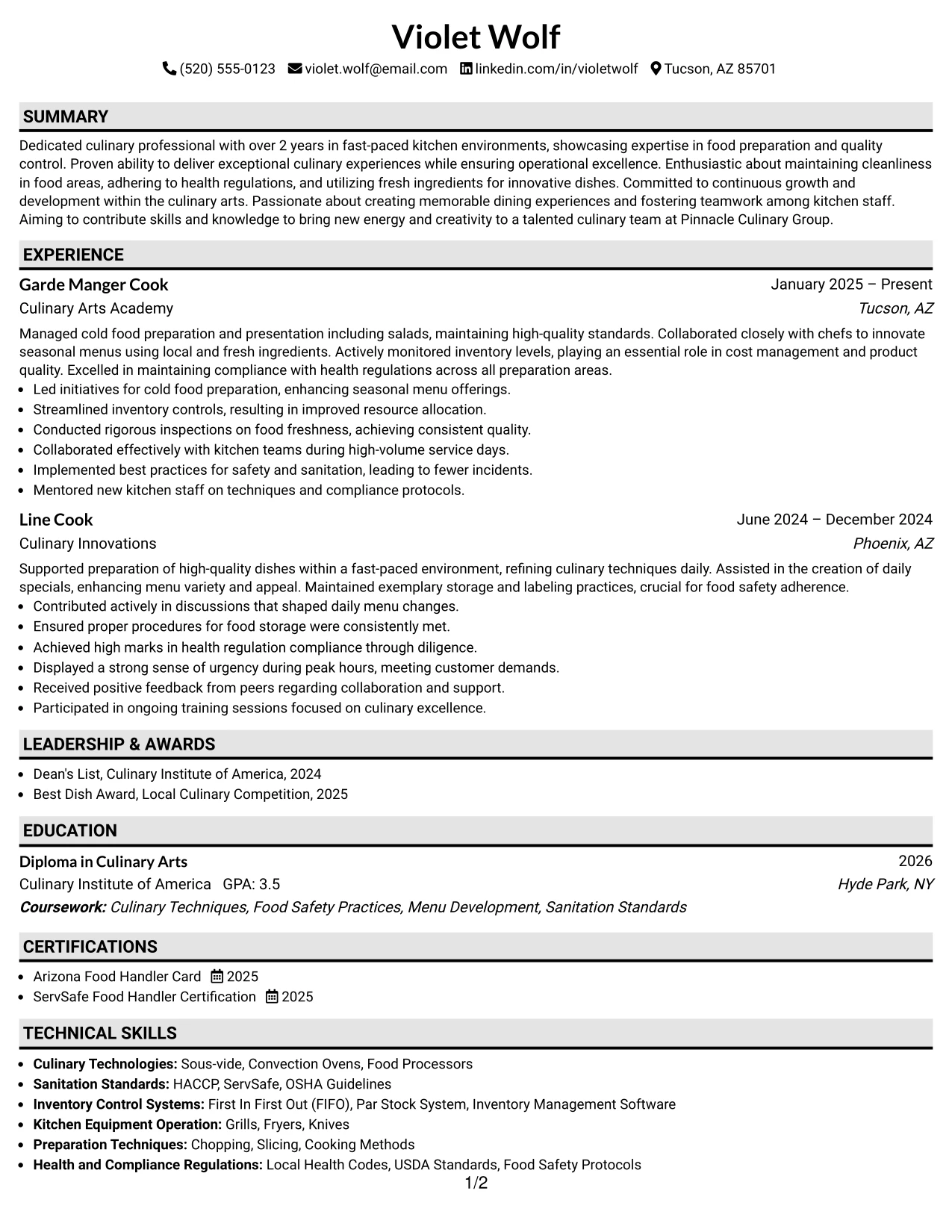 Resume Example Page 1