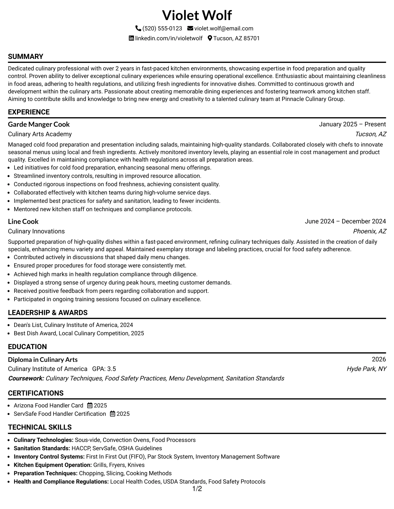 Resume Example Page 1