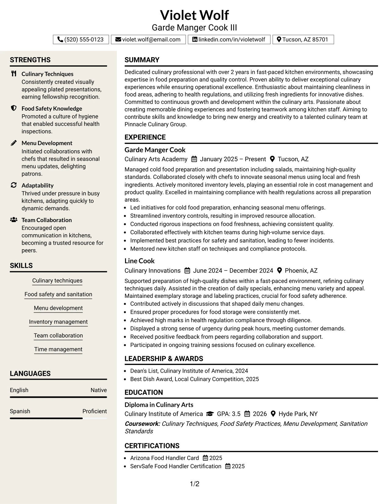 Resume Example Page 1