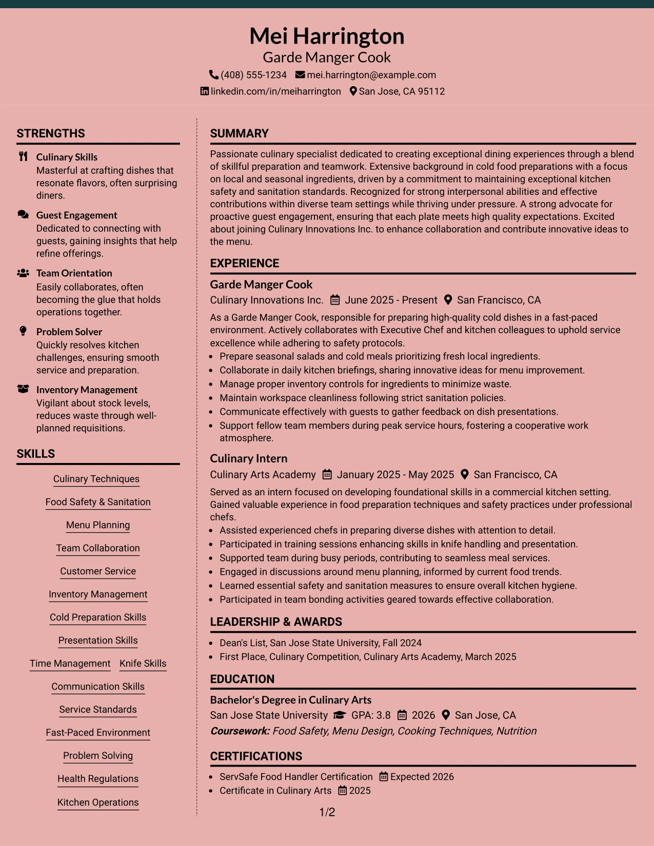Resume Example Page 1