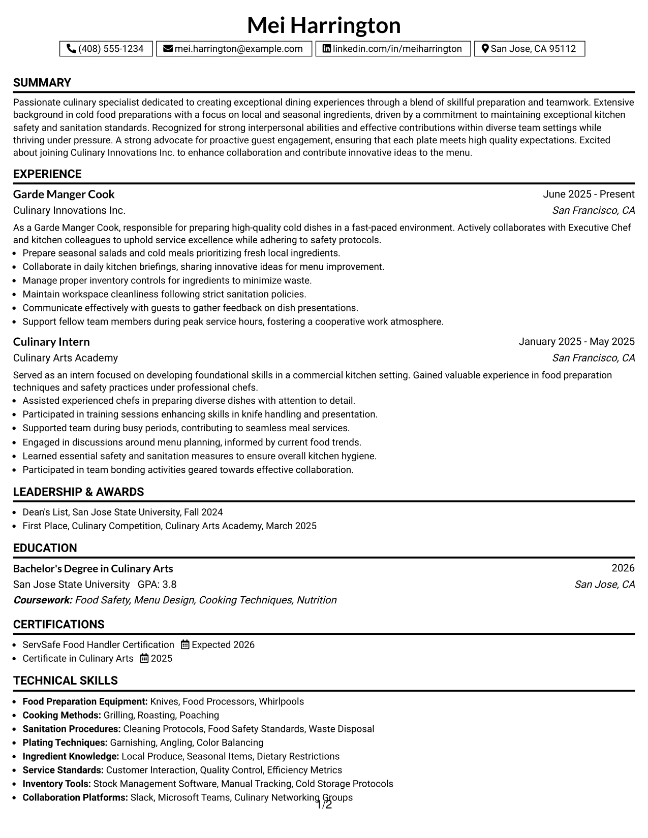 Resume Example Page 1