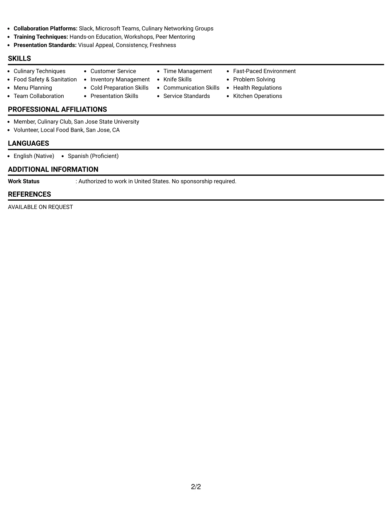 Resume Example Page 2
