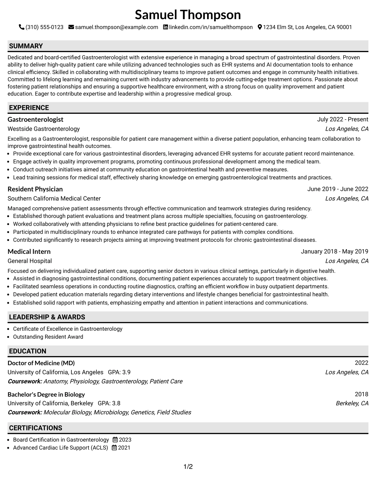 Resume Example Page 1